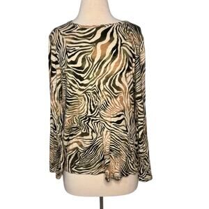 Women's Blue Sol XL Green & Beige Zebra Pattern Long Sleeve Top